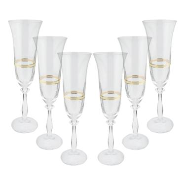 Jogo de taas champanhe cristal ecolgico Bohemia Angela 190ml 6 peas ouro rim