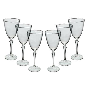 Jogo de taas para gua Bohemia Elizabeth em cristal 350ml 6 peas prata rim