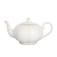 Bule ch new bone china com filado dourado L'Hermitage Camlia 1,2 litro branco