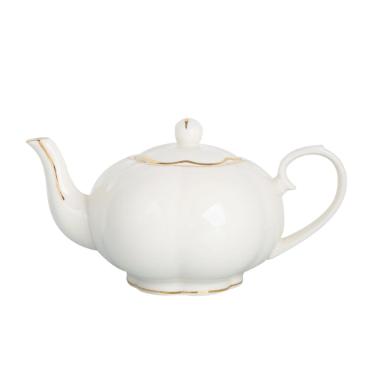 Bule ch new bone china com filado dourado L'Hermitage Camlia 1,2 litro branco