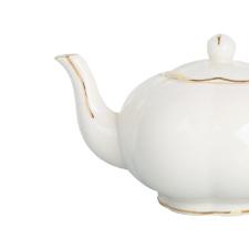 Bule ch new bone china com filado dourado L'Hermitage Camlia 1,2 litro branco