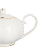 Bule ch new bone china com filado dourado L'Hermitage Camlia 1,2 litro branco