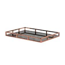 Bandeja Retangular Fracalanza Niqueladas Ao Inox e Vidro Preto 56x36x5cm cobre