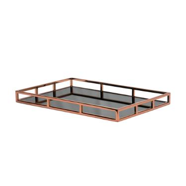 Bandeja Retangular Fracalanza Niqueladas Ao Inox e Vidro Preto 56x36x5cm cobre