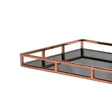 Bandeja Retangular Fracalanza Niqueladas Ao Inox e Vidro Preto 56x36x5cm cobre