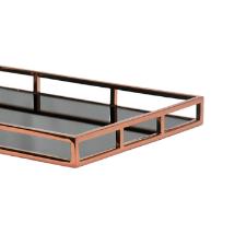 Bandeja Retangular Fracalanza Niqueladas Ao Inox e Vidro Preto 56x36x5cm cobre