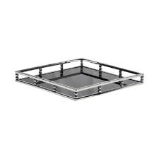 Bandeja quandrada em inox e vidro Fracalanza 40x40x5cm preta