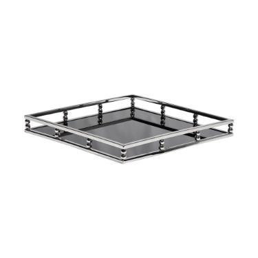 Bandeja quandrada em inox e vidro Fracalanza 40x40x5cm preta