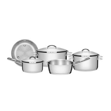 Jogo de Panelas Tramontina Solar em Ao Inox com Fundo Triplo e Tampas de Inox 5 Peas
