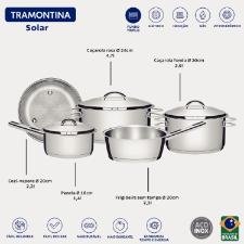 Jogo de Panelas Tramontina Solar em Ao Inox com Fundo Triplo e Tampas de Inox 5 Peas