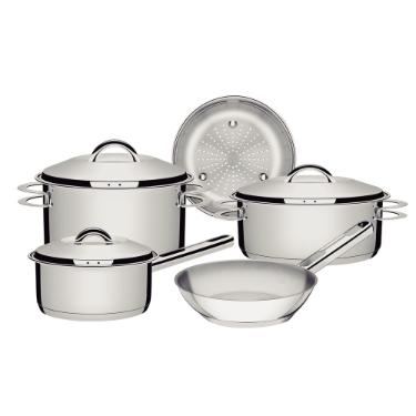 Jogo de Panelas em Ao Inox Tramontina Solar com Fundo Triplo e Tampas de Inox 5 Peas