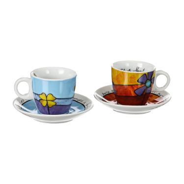 Jogo de xcaras expresso com pires em porcelana Egan 90ml 2 peas vermelho e azul