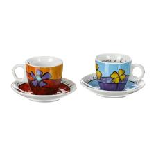Jogo de xcaras expresso com pires em porcelana Egan 90ml 2 peas vermelho e azul