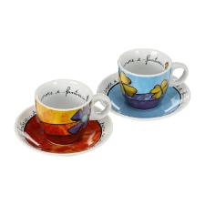 Jogo de xcaras expresso com pires em porcelana Egan 90ml 2 peas vermelho e azul