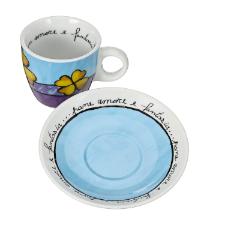 Jogo de xcaras expresso com pires em porcelana Egan 90ml 2 peas vermelho e azul