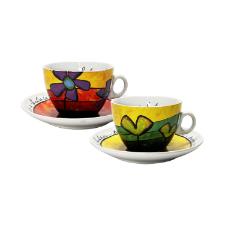 Jogo de xcaras capucciono com pires em porcelana Egan 250ml 2 peas amarela e vermelha