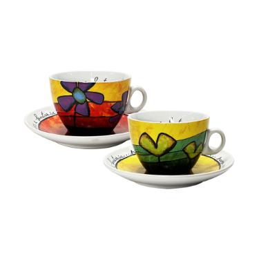 Jogo de xcaras capucciono com pires em porcelana Egan 250ml 2 peas amarela e vermelha