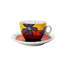 Jogo de xcaras capucciono com pires em porcelana Egan 250ml 2 peas amarela e vermelha