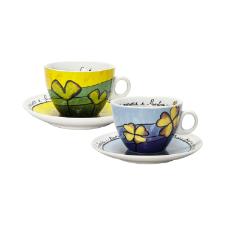 Jogo de xcaras capucciono com pires em porcelana Egan 90ml 2 peas amarela e azul
