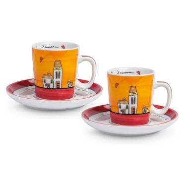 Jogo de xcaras com pires Egan Le Casette 100ml 2 peas vermelho e laranja