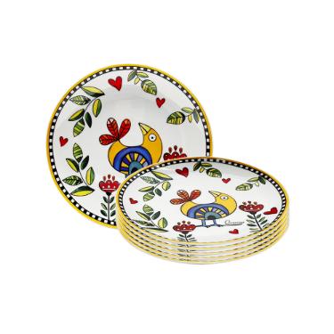 Jogo de pratos em porcelana Egan Cocorido 19cm 6 peas amarelo