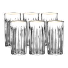 Jogo de copos L'Hermitage Soho 6 pe�as Cristal Ecol�gico 390ml, borda dourada, design moderno premium