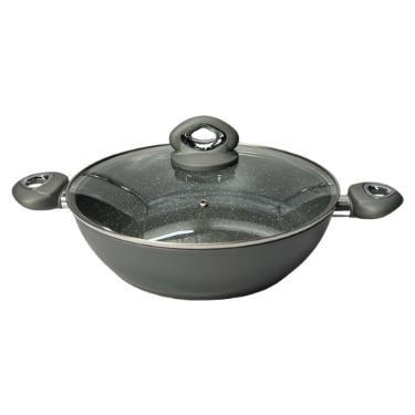 Panela Wok em alumnio com tampa Bialetti Petravera Plus 28cm cinza
