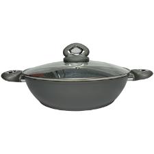Panela Wok em alumnio com tampa Bialetti Petravera Plus 28cm cinza