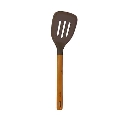 Esptula vazada de silicone com cabo de madeira Kenya 33cm cinza