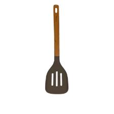Esptula vazada de silicone com cabo de madeira Kenya 33cm cinza