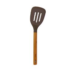 Esptula vazada de silicone com cabo de madeira Kenya 33cm cinza