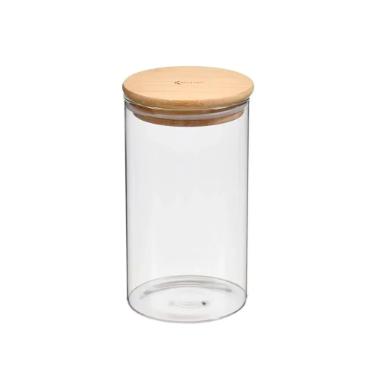 Pote Redondo em Vidro com Tampa em Bambu 800ml Kenya
