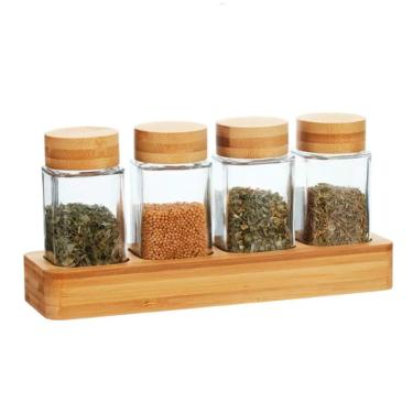Porta-condimentos em bambu e vidro Kenya 5 peas 100ml