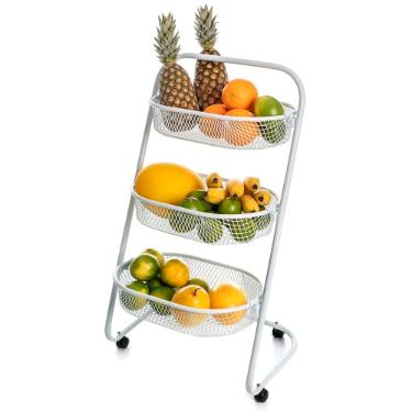Fruteira organizadora Metaltec 3 cestos em ao branca, design vertical e verstil para cozinha e despensa