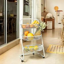 Fruteira organizadora Metaltec 3 cestos em ao branca, design vertical e verstil para cozinha e despensa