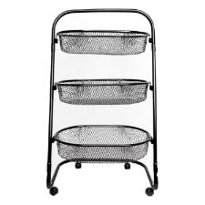 Fruteira organizadora Metaltec 3 cestos em ao preta, design vertical e verstil para cozinha e despensa