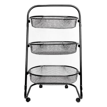 Fruteira organizadora Metaltec 3 cestos em ao preta, design vertical e verstil para cozinha e despensa