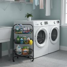 Fruteira organizadora Metaltec 3 cestos em ao preta, design vertical e verstil para cozinha e despensa