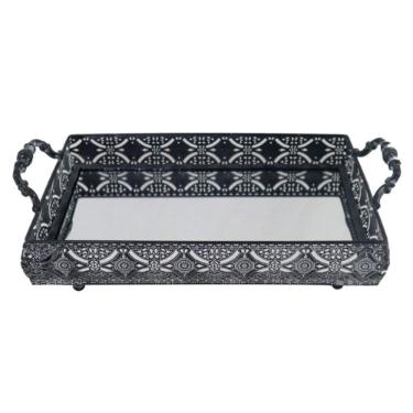 Bandeja retangular em ferro com espelho e ala L'Hermitage Bakir 39x23x10cm cor preta