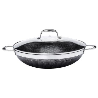 Panela Wok em Ao Inox 34cm com Tampa Oxford CookingPro Hive