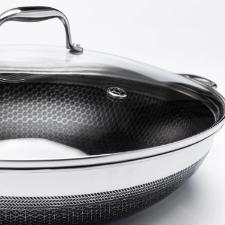 Panela Wok em Ao Inox 34cm com Tampa Oxford CookingPro Hive