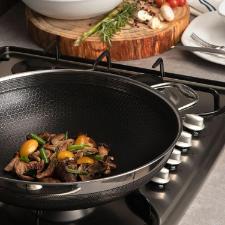 Panela Wok em Ao Inox 34cm com Tampa Oxford CookingPro Hive