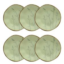 Jogo de 6 Pratos Fundos Oxford Ryo Bambu Marrom e Verde 22,5cm Porcelana