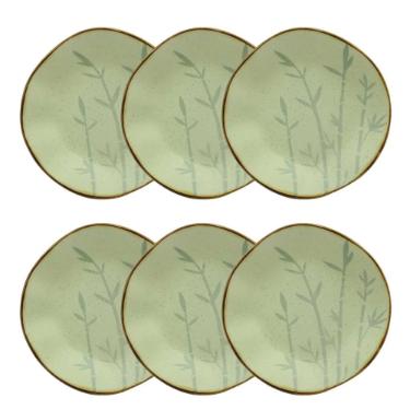 Jogo de 6 Pratos Fundos Oxford Ryo Bambu Marrom e Verde 22,5cm Porcelana Jogo de 6 Pratos Fundos Oxford Ryo Bambu Marrom e Verde 22,5cm Porcelana