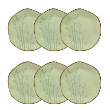Jogo de 6 Pratos de Sobremesa Oxford Ryo Bambu Marrom e Verde 21,5cm Porcelana