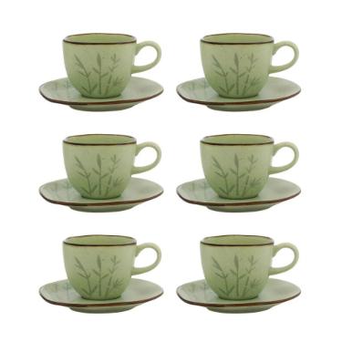 Jogo de 6 X�caras de Ch� Oxford Ryo Bambu 220ml com Pires Porcelana