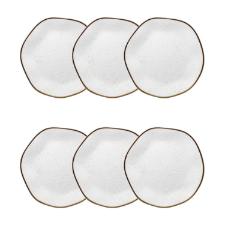 Jogo de 6 Pratos Sobremesa Oxford Ryo Maresia Branco e Marrom 21,5cm Porcelana