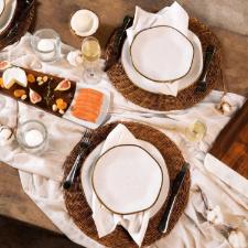 Jogo de 6 Pratos Sobremesa Oxford Ryo Maresia Branco e Marrom 21,5cm Porcelana