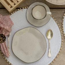 Jogo de 6 Pratos Sobremesa Oxford Ryo Maresia Branco e Marrom 21,5cm Porcelana