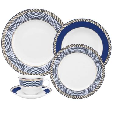 Jogo de Jantar Ch 30 Peas Porcelana Oxford Flamingo Op Art: Ouro